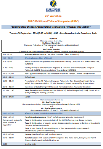 21st Workshop, Barcelona: «Sharing Rare Disease Patient Data: Translating Principles into Action»