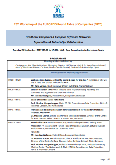 25th EURORDIS Round Table of Companies Workshop