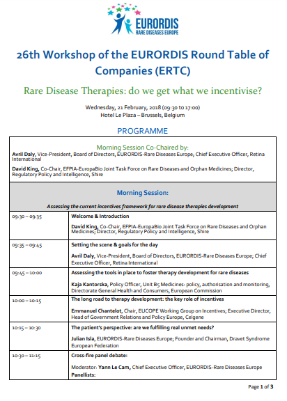 26th EURORDIS Round Table of Companies Workshop