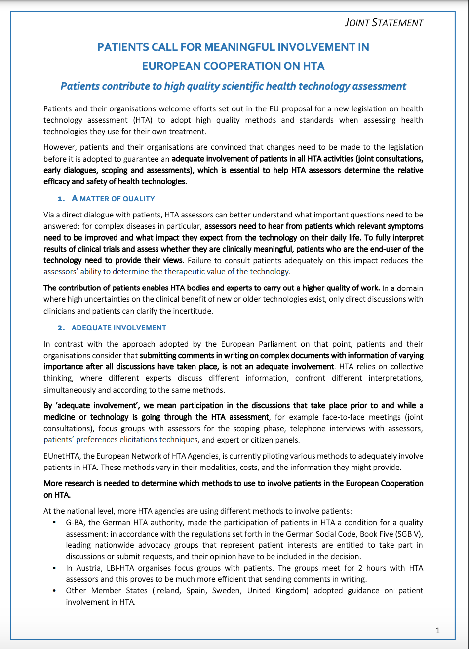 Health Technology Assessment Joint Statement