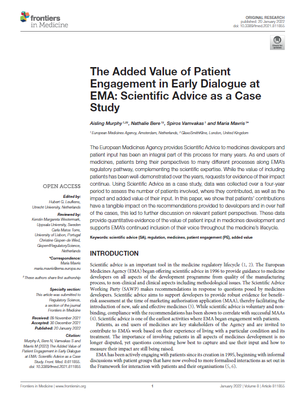 The Added Value of Patient Engagement in Early Dialogue at EMA: Scientific Advice as a Case Study