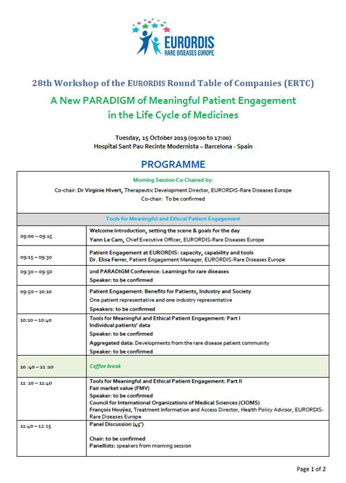 28th EURORDIS Round Table of Companies Workshop