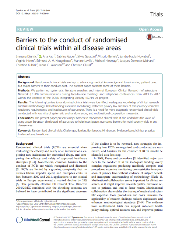 Article: Barriers to the conduct of randomised clinical trials within all disease areas