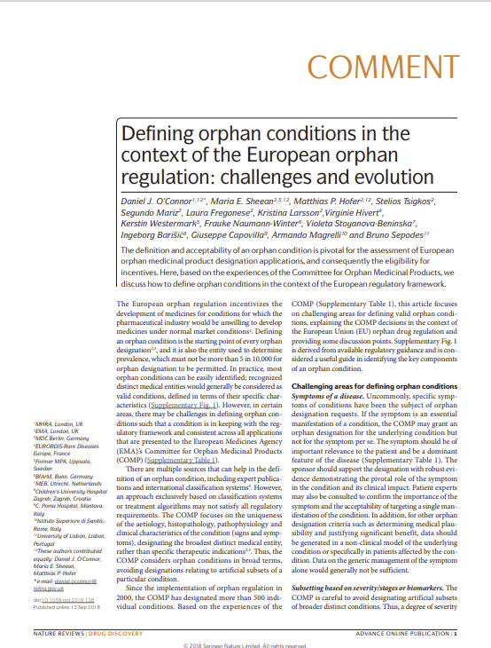 Article: Defining orphan conditions in the context of the European orphan regulation: challenges and evolution