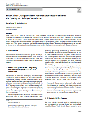 Article: Erice Call for Change: Utilising Patient Experiences to Enhance the Quality and Safety of Healthcare