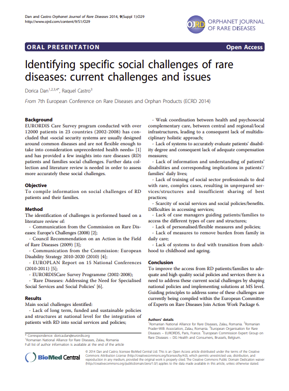 Article: Identifying specific social challenges of rare diseases: current challenges and issues