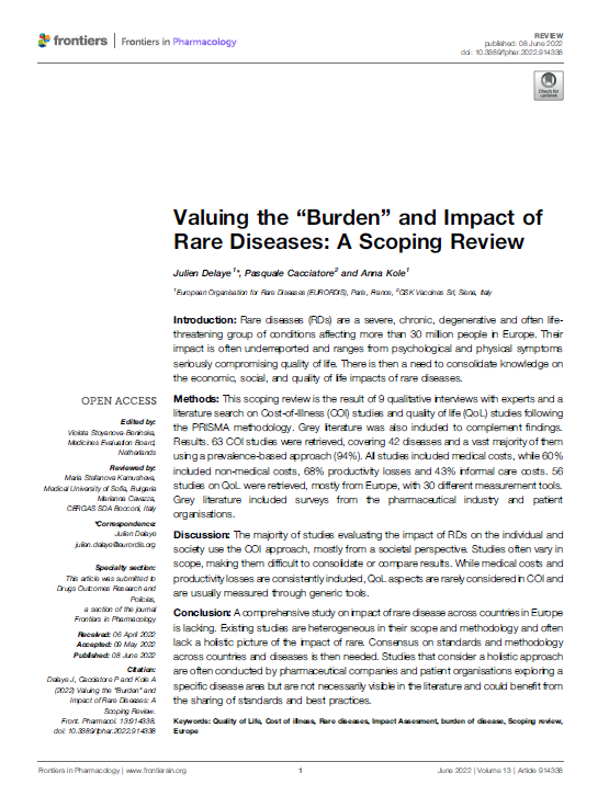Valuing the “Burden” and Impact of Rare Diseases: A Scoping Review