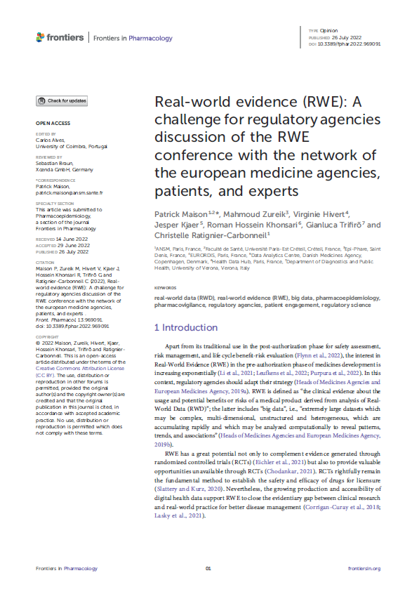 Real-world evidence (RWE): A challenge for regulatory agencies discussion of the RWE conference with the network of the European medicine agencies, patients, and experts
