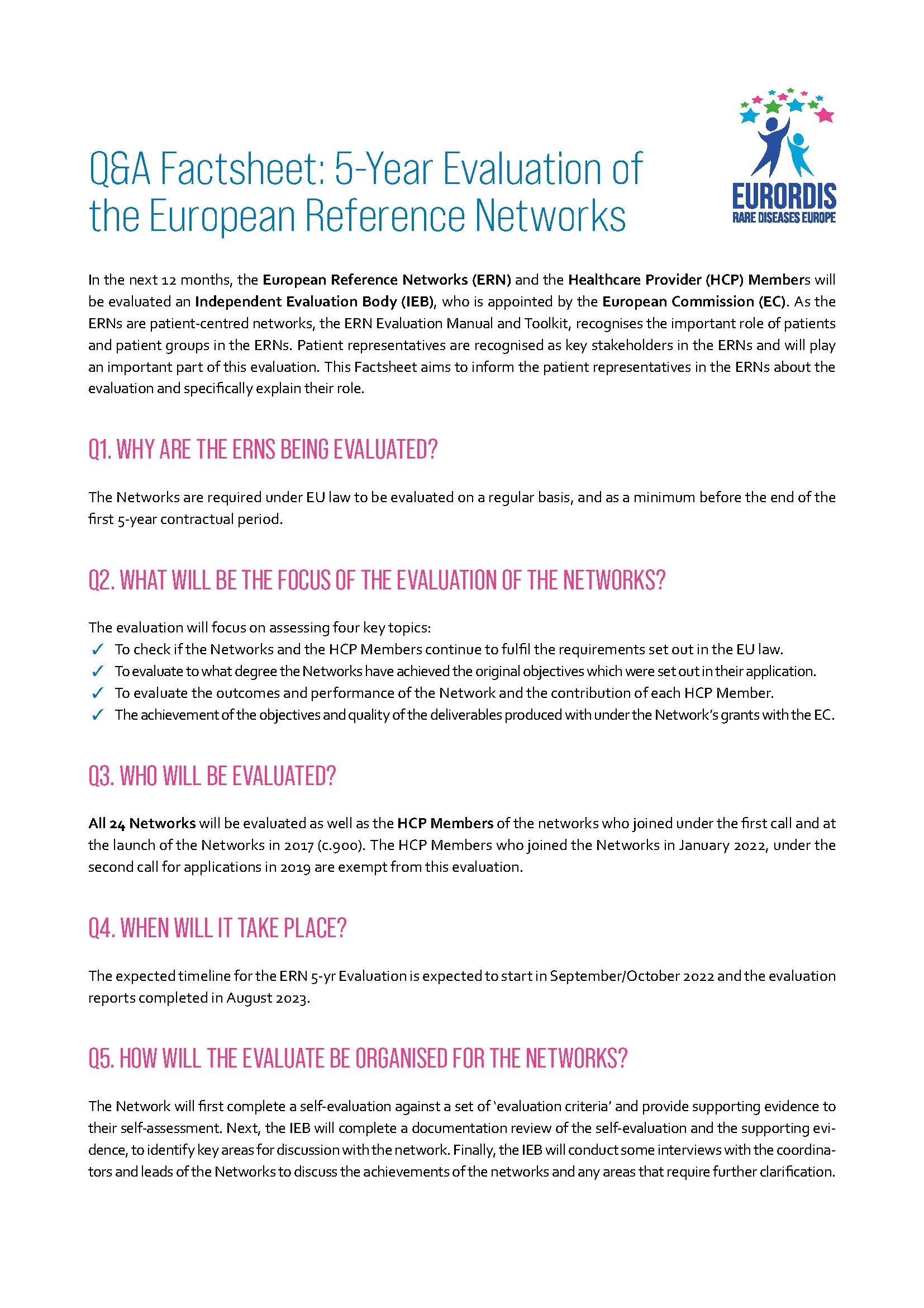 Q&A Factsheet: 5-Year Evaluation of the European Reference Networks