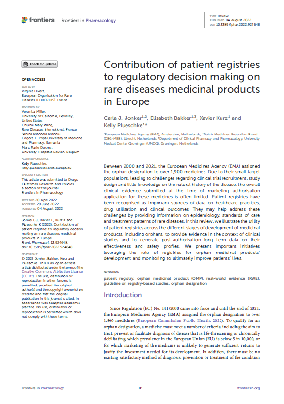 Contribution of patient registries to regulatory decision making on rare diseases medicinal products in Europe