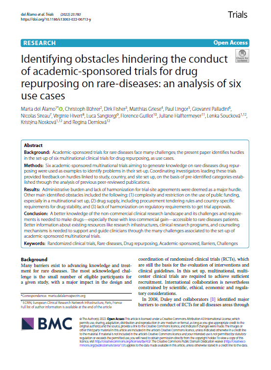 Identifying obstacles hindering the conduct of academic‑sponsored trials for drug repurposing on rare‑diseases: an analysis of six use cases