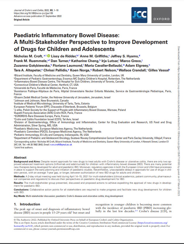 Paediatric Inflammatory Bowel Disease: A Multi-Stakeholder Perspective to Improve Development of Drugs for Children and Adolescents