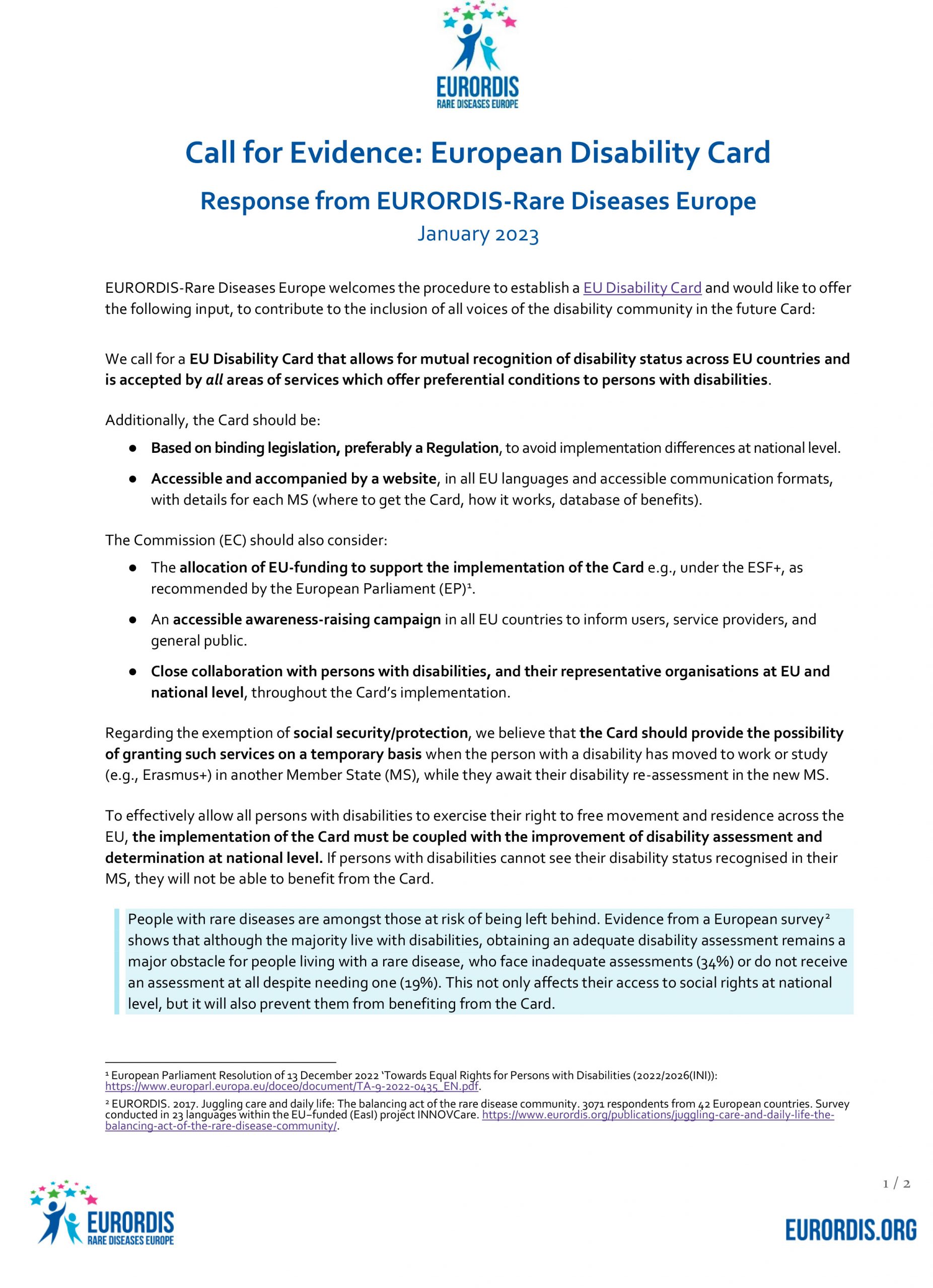 EURORDIS Submission To The European Commission s Call For Evidence On eurordis-submission-to-the-european-commission-s-call-for-evidence-on