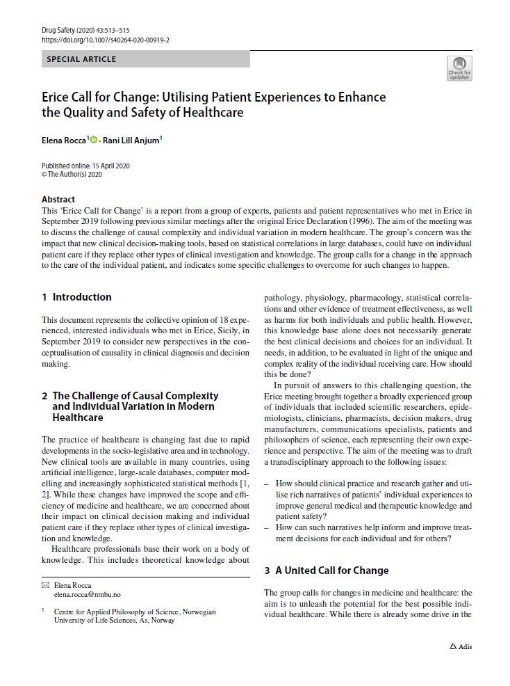 Erice Call for Change: Utilising Patient Experiences to Enhance the Quality and Safety of Healthcare