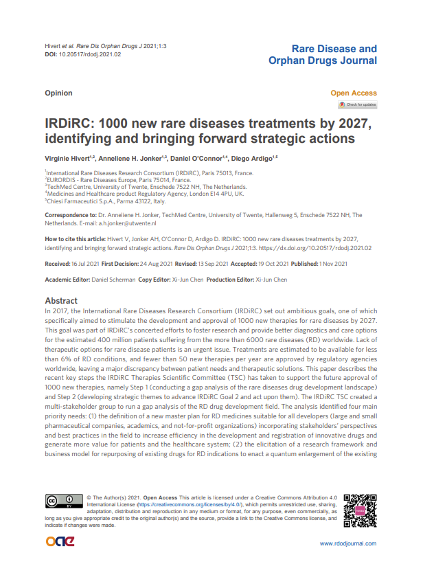 IRDiRC: 1000 new rare diseases treatments by 2027, identifying and bringing forward strategic actions