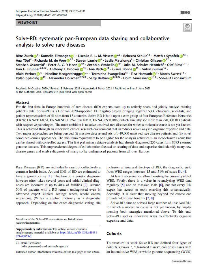 Solve-RD: systematic pan-European data sharing and collaborative analysis to solve rare diseases
