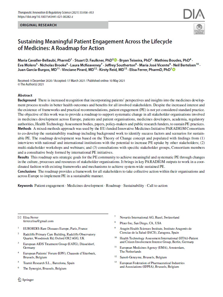 Sustaining Meaningful Patient Engagement Across the Lifecycle of Medicines: A Roadmap for Action