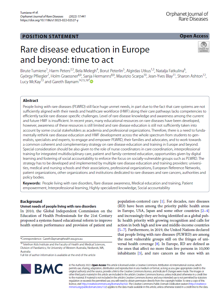Rare disease education in Europe and beyond: time to act