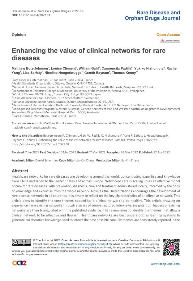 Enhancing the value of clinical networks for rare diseases