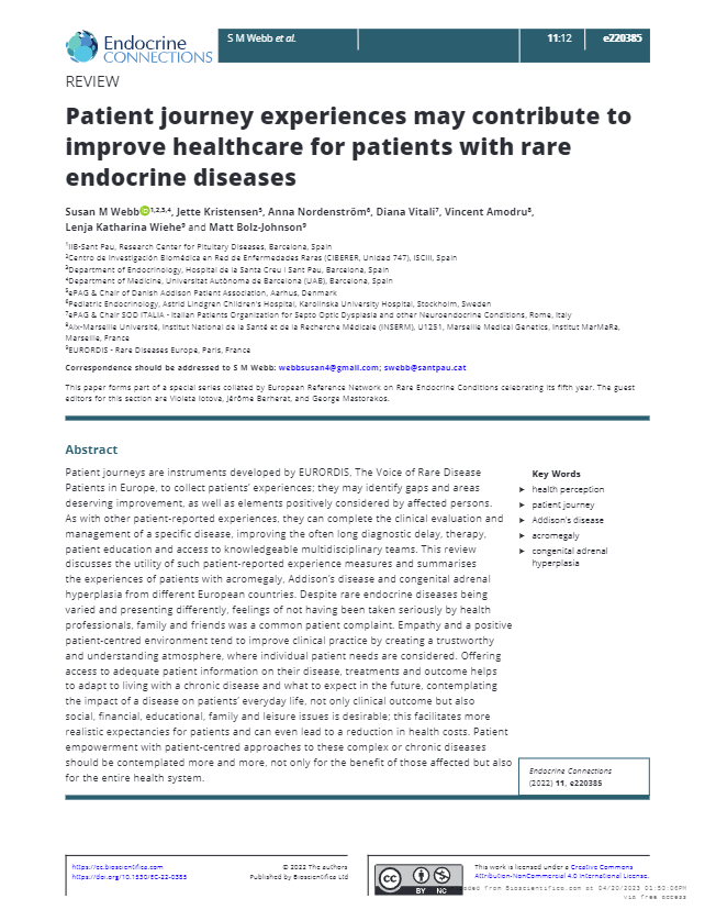 Patient journey experiences may contribute to improve healthcare for patients with rare endocrine diseases