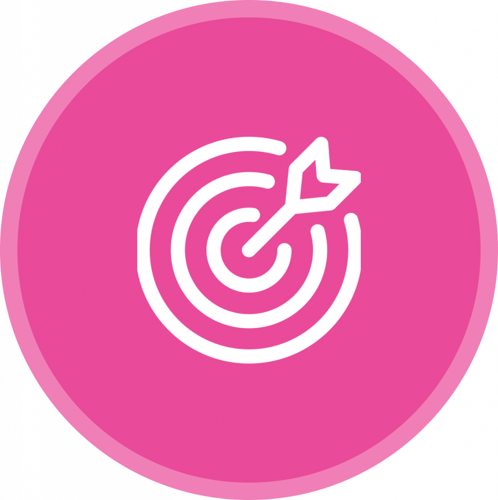 A pink target with an arrow shot into the bullseye.