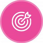 A pink target with an arrow shot into the bullseye.