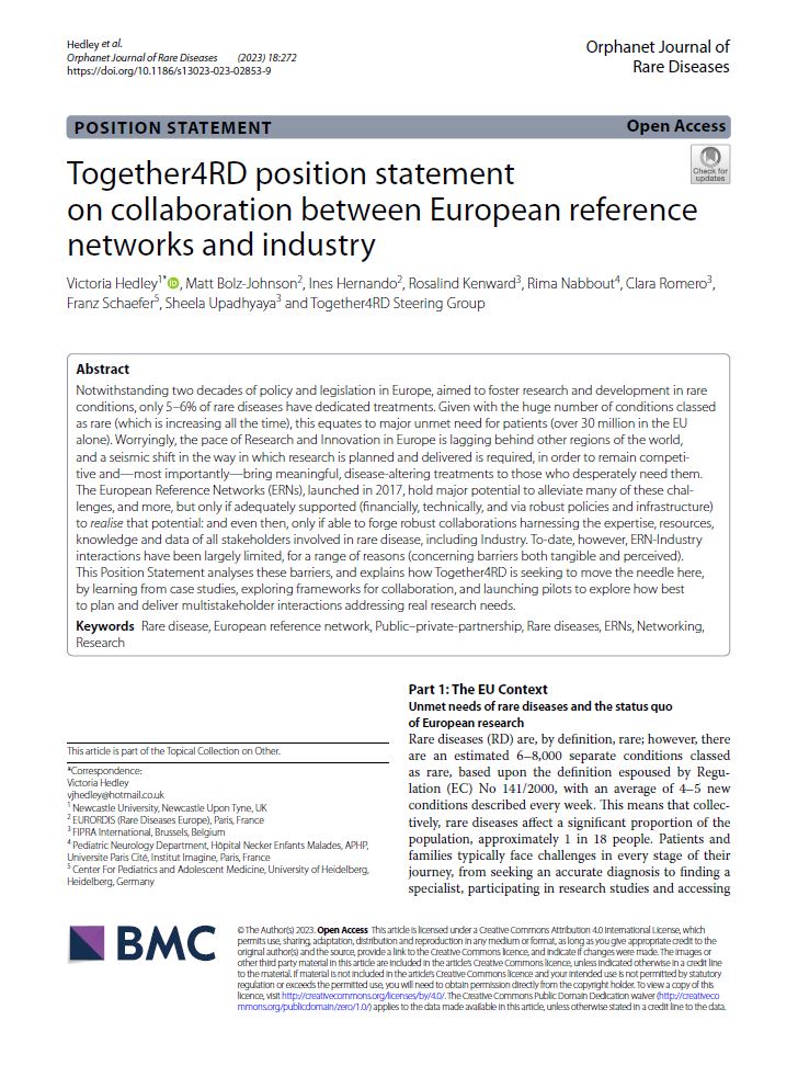 Together4RD position statement on collaboration between European reference networks and industry