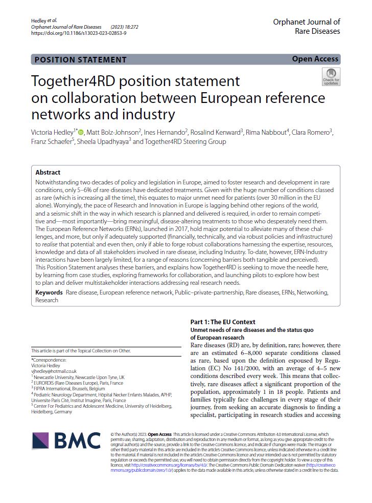 Together4RD position statement on collaboration between European reference networks and industry