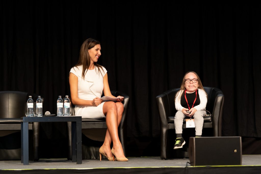 Two guests speaking on stage at ECRD 2018