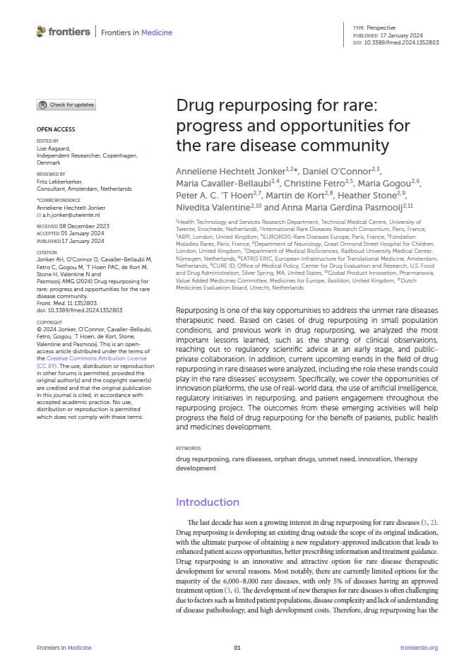 Drug repurposing for rare: progress and opportunities for the rare disease community