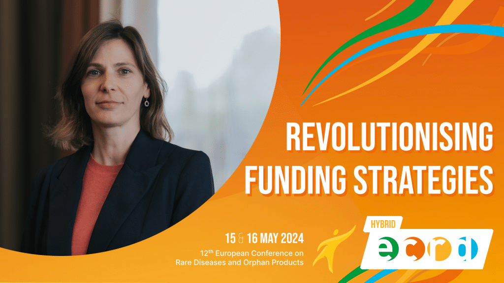 A graphic showing a headshot of Roseline Favresse, alongside ECRD 2024 branding and the text: 'Revolutionising Funding Strategies'.