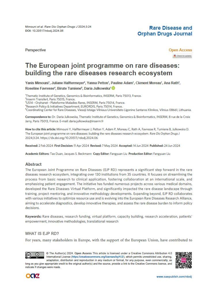 The European joint programme on rare diseases: building the rare diseases research ecosystem
